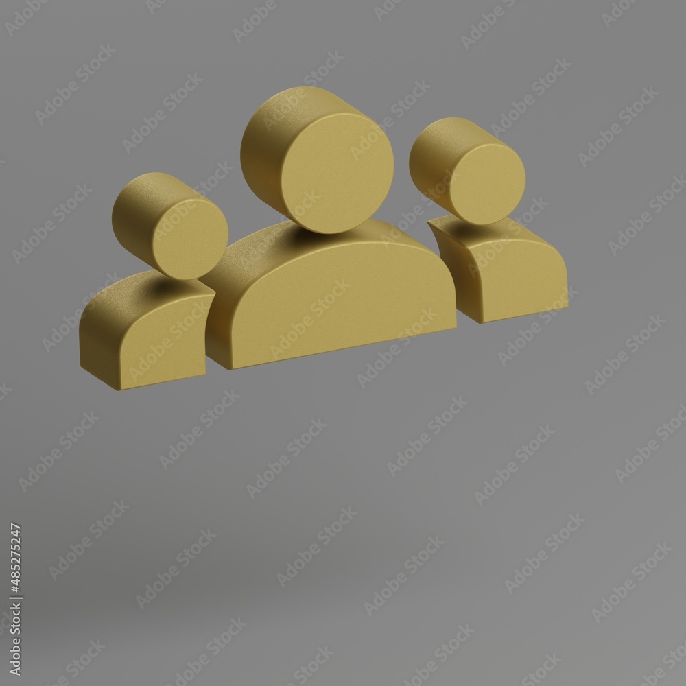Poster  Groups  icon. Yellow Groups  symbol social icons on gray background. 3d rendering illustration. Background pattern for design.