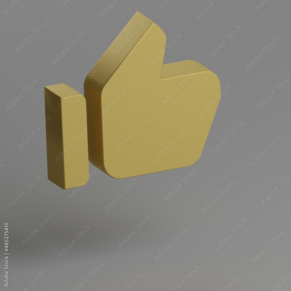Aufkleber Thumb Up Alt. icon. Yellow symbol social icons on gray background. 3d rendering illustration. Background pattern for design.
