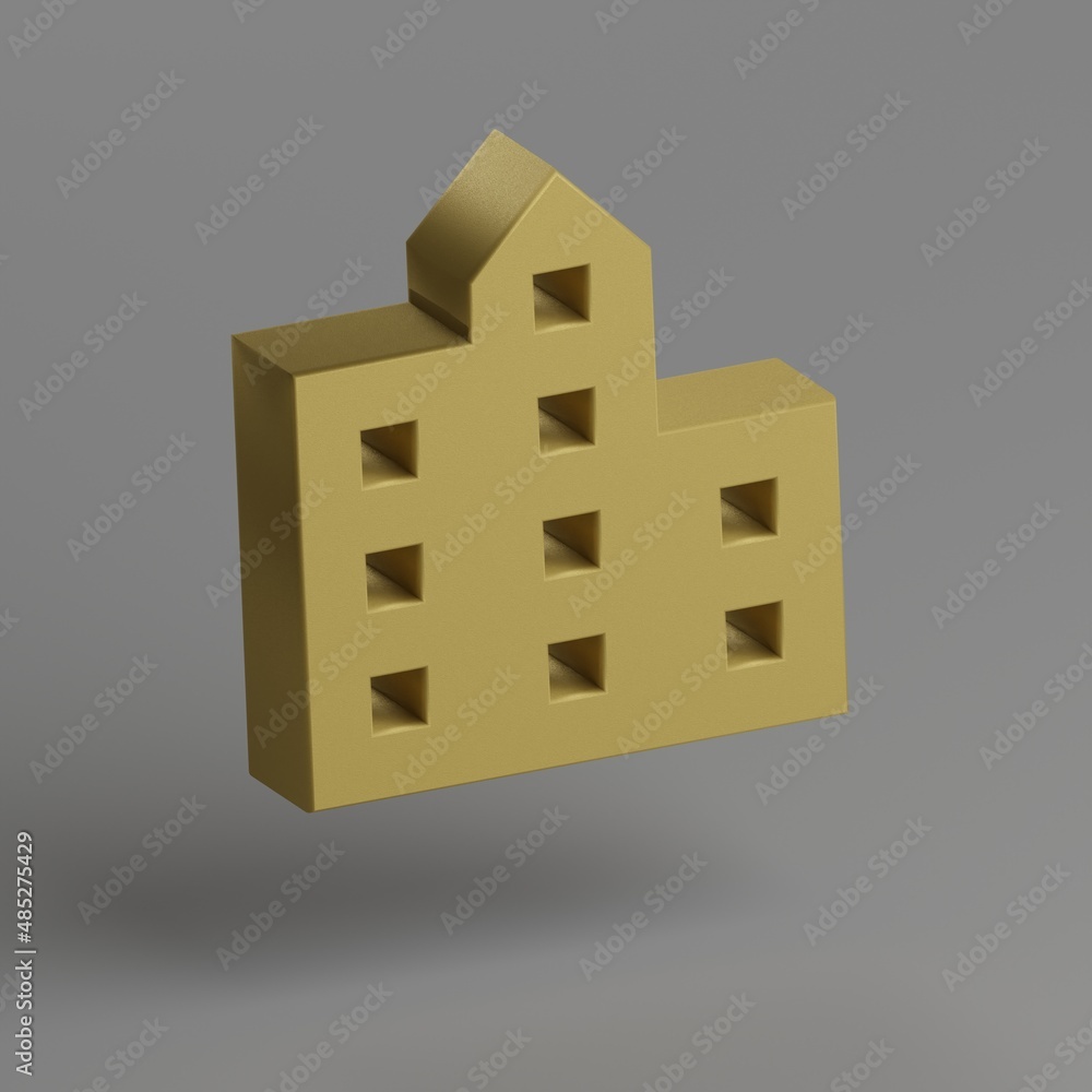 Poster Location City. icon. Yellow symbol social icons on gray background. 3d rendering illustration. Background pattern for design..