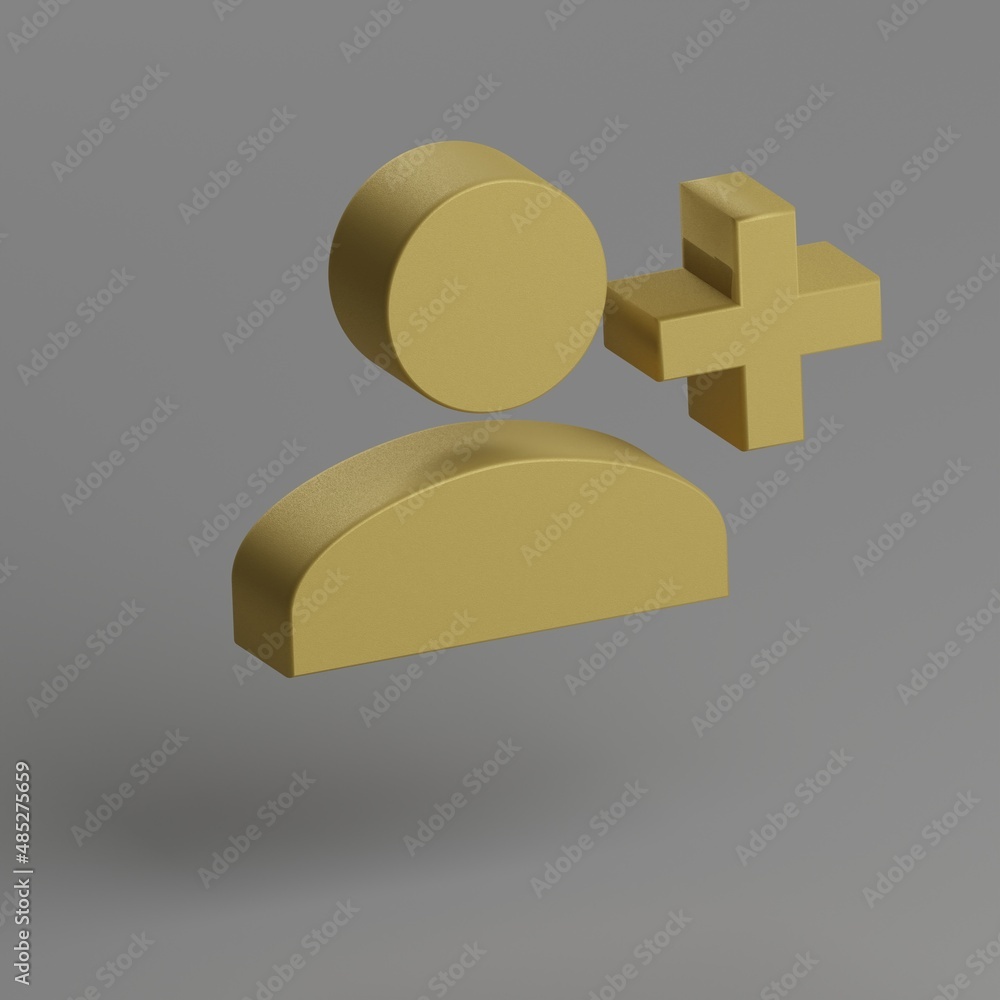 Poster Person Add 1. icon. Yellow symbol social icons on gray background. 3d rendering illustration. Background pattern for design.