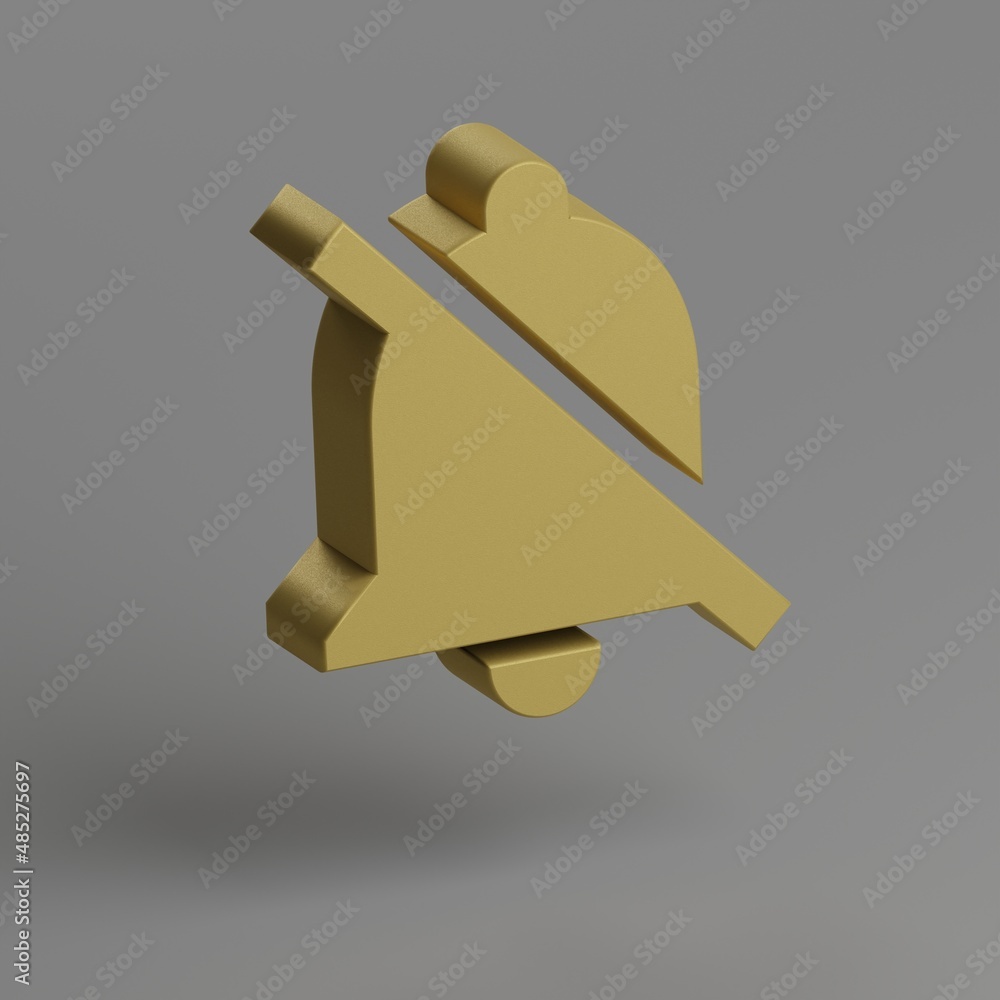 Poster off bell icon. yellow symbol social icons on gray background. 3d rendering illustration. background 