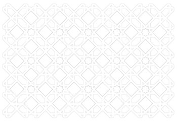 Black and white 2D CAD drawing of Islamic geometric pattern. Islamic patterns use elements of geometry that are repeated in their designs.
