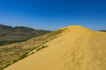 Sand dunes of the Sarykum dune. A natural monument. Dagestan. Russia.