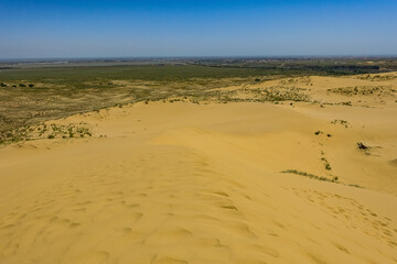 Sand dunes of the Sarykum dune. A natural monument. Dagestan. Russia.