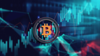 Bitcoin Cryptocurrency. Bitcoin coin growth chart on the exchange, chart