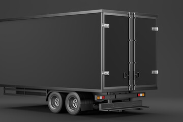 Long modern trailer isolated over black background. Mockup