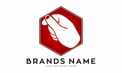 Red hand giving and polygon icon logo