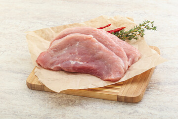 Raw pork schnitzel for roast