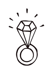 A ring with a diamond. Graphic hand drawn illustration. Vector.