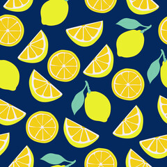 Tropical yellow lemons seamless pattern