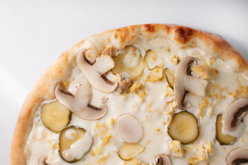 Italian pizza with mushrooms and cheese.