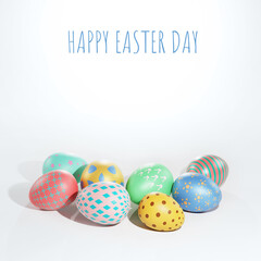 Group of easter eggs painted isolate on white background 3D rendering