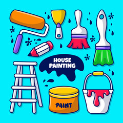 Fototapeta premium House painting equipment element with colored hand drawn outline style