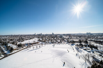 Toronto skyline snow condos blue skies 