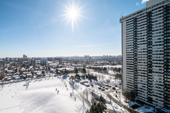 Toronto Skyline Snow Condos Blue Skies 