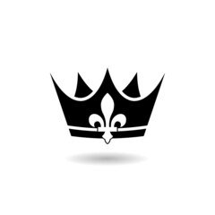 Crown with Fleur De Lys sign icon with shadow