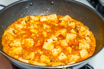 Process of Cooking Mapo Tofu