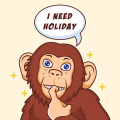 Chimp with cute sign cartoon. Animal vector icon illustration isolated on premium vector