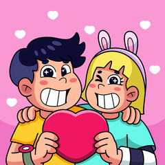 Cute young couple show heart cartoon. Vector icon illustration isolated on premium vector