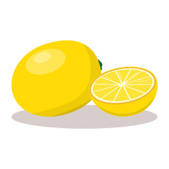 Fresh whole lemon and sliced lemon. Vector illustration.