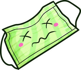 Cute green stripes facemask with very tired expression