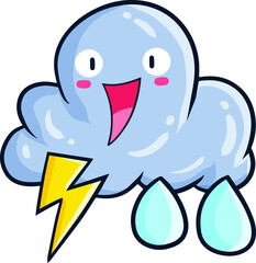 Funny cloud with thunder and rain
