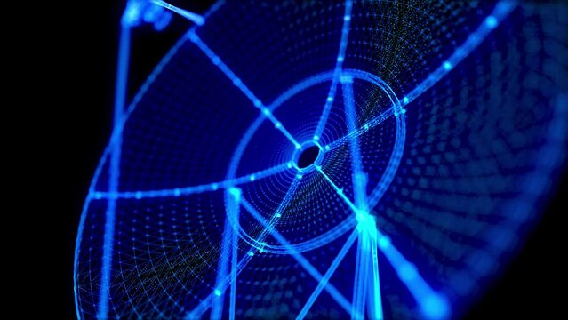 Dish parabolic satellite Antenna space radar from abstract futuristic polygonal lines and dots.