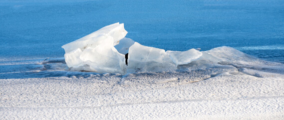Abstract background of ice structure in a frozen lake landscape-