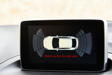 View of the screen with obstacle zones and sensor sectors in a m