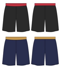 Boys Sweat Shorts vector fashion flat sketch Black, navy color template. Young Men Technical Drawing Fashion art Illustration.
