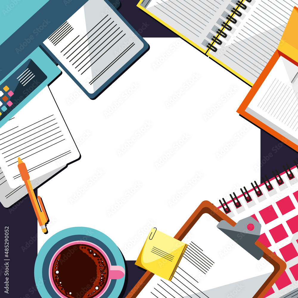 Poster office objects with papers