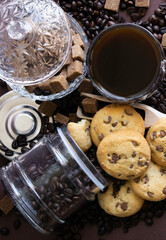 black coffee and chocolate chip cookies 