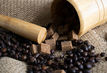 brown sugar cubes and coffee beans