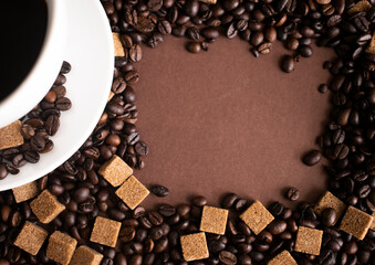 coffee beans and sugar with background space