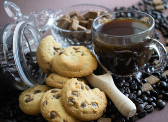 chocolate chip cookies and black cofee