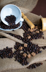 coffee and sugar on natural background
