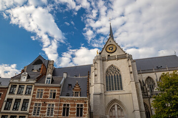 Fototapeta na wymiar City street view with amazing sky, Leuven, Belgium
