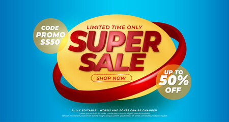 Seasonal super sale banner template with abstract design element decoration