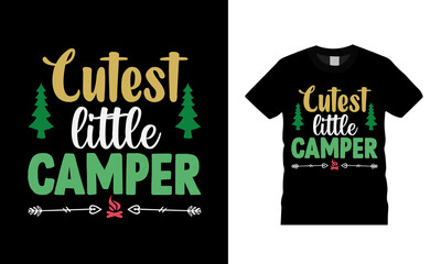 Cutest Little Camper T shirt, apparel, vector illustration, graphic template, print on demand, textile fabrics, retro style, typography, vintage, camping t shirt design