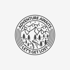 Adventure Wild badge Logo Outline monoline line art design vector illustration
