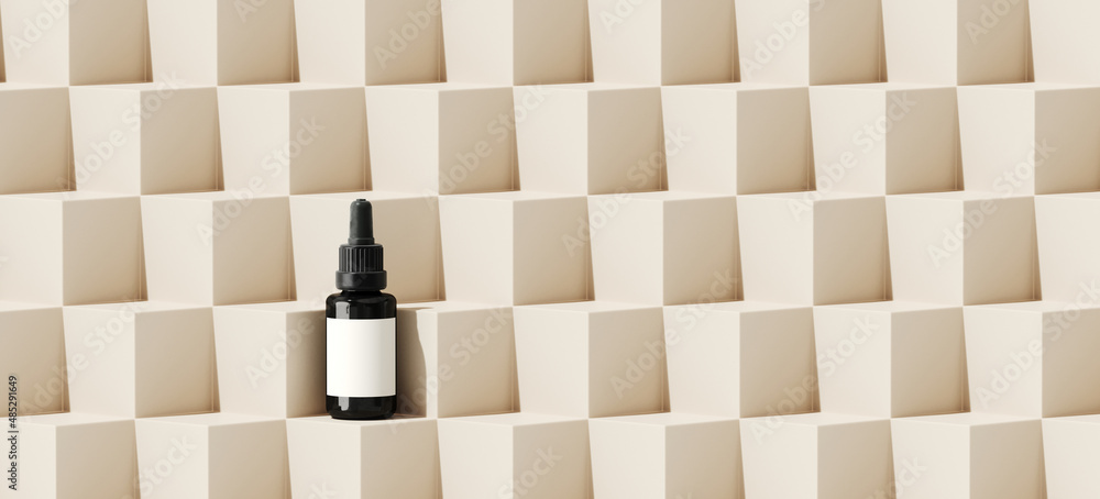 Poster minimal abstract mockup background for product presentation. beige geometric step podium. 3d render 