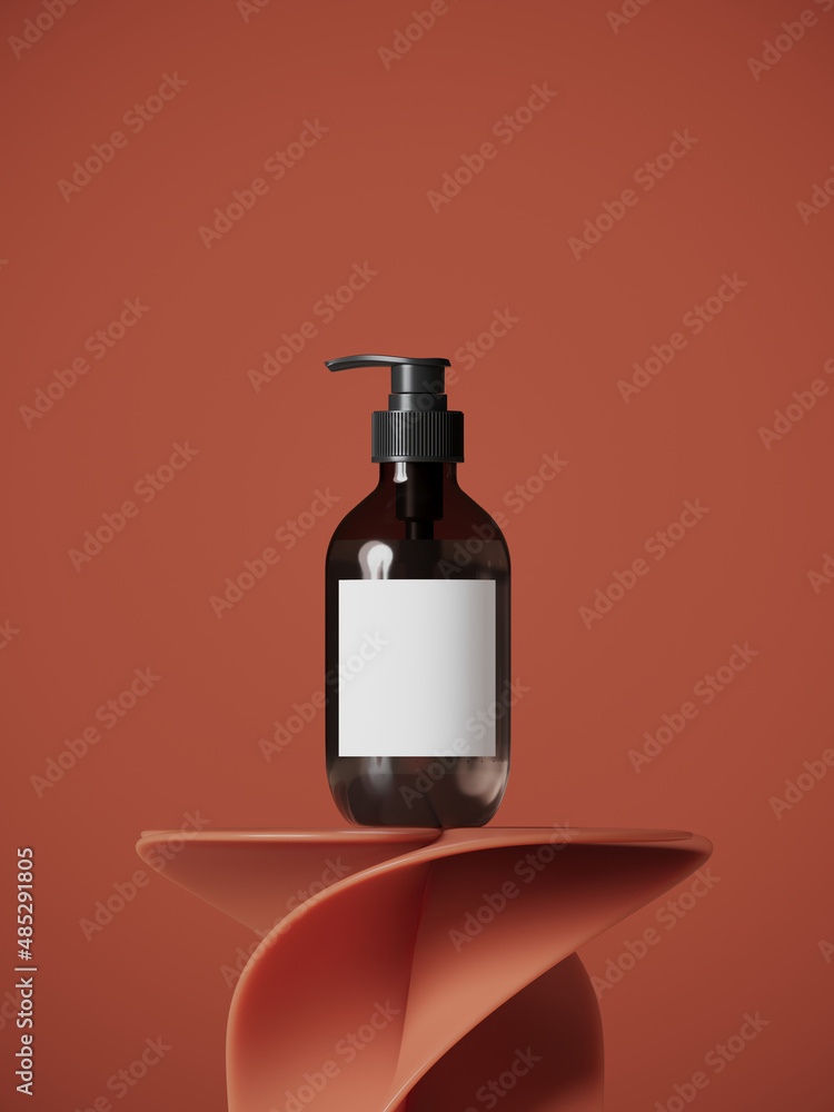 Poster minimal abstract mockup background for product presentation. geometric podium on red brick backgroun