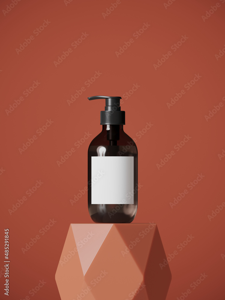 Poster minimal abstract mockup background for product presentation. geometric podium on red brick backgroun