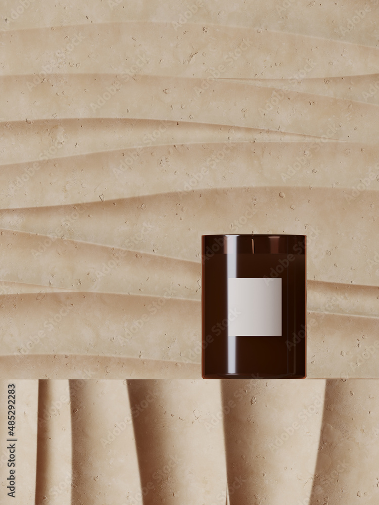 Poster minimal abstract mockup background for product presentation. podium platform on beige ripple surface