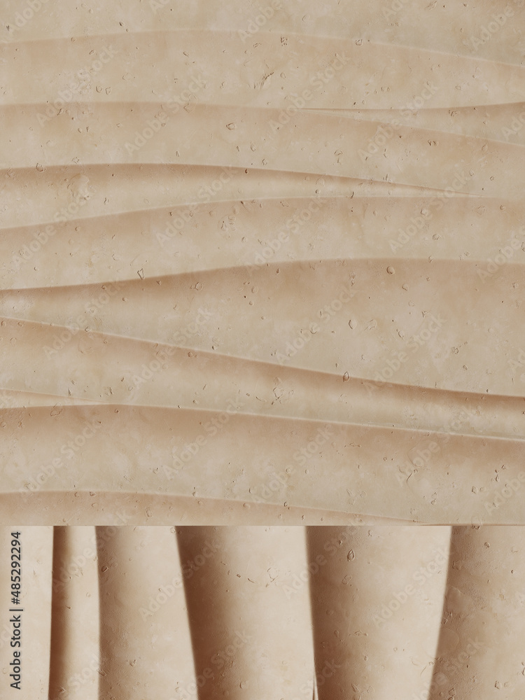 Poster minimal abstract mockup background for product presentation. podium platform on beige ripple surface