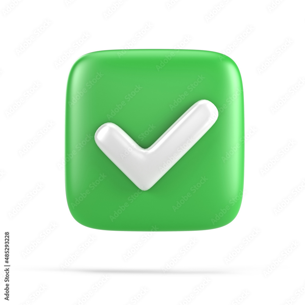 Poster yes check mark interface button sign isolated on white - 3d render