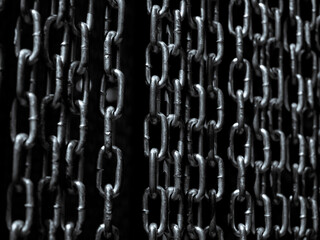 Chain background. Abstract high contrast old grunge texture chains wall, dark background, black and...