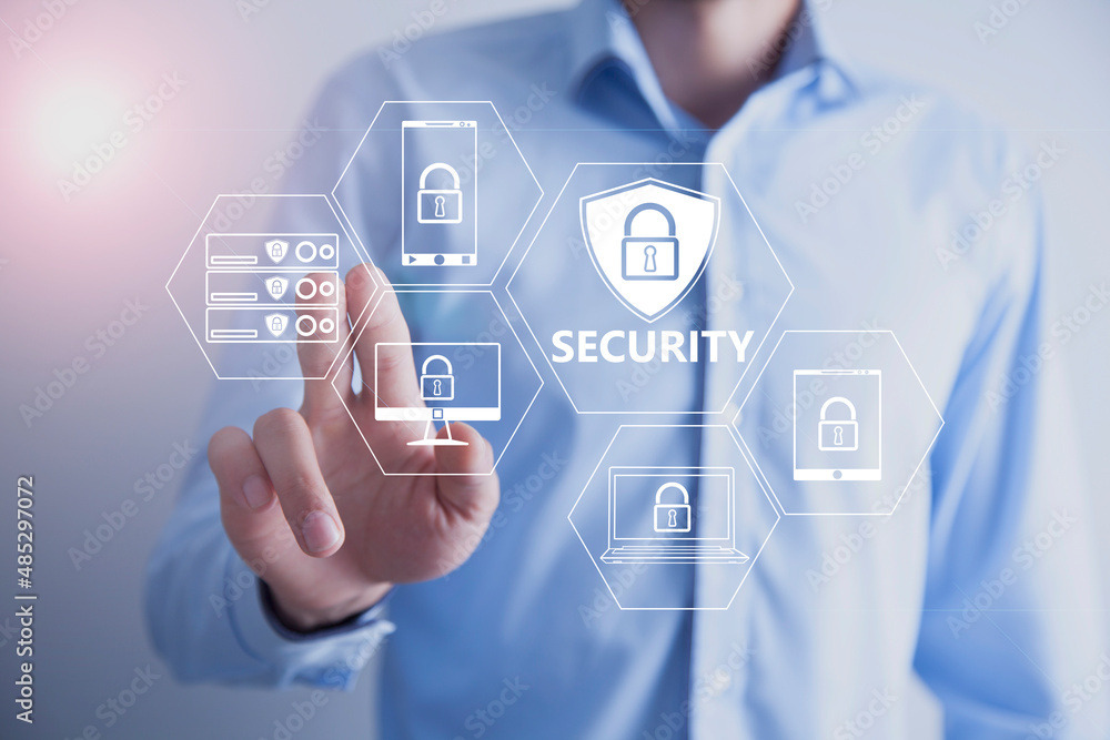 Poster man touching a data security concept