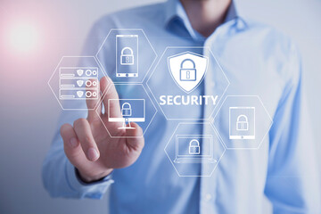 Man touching a data security concept