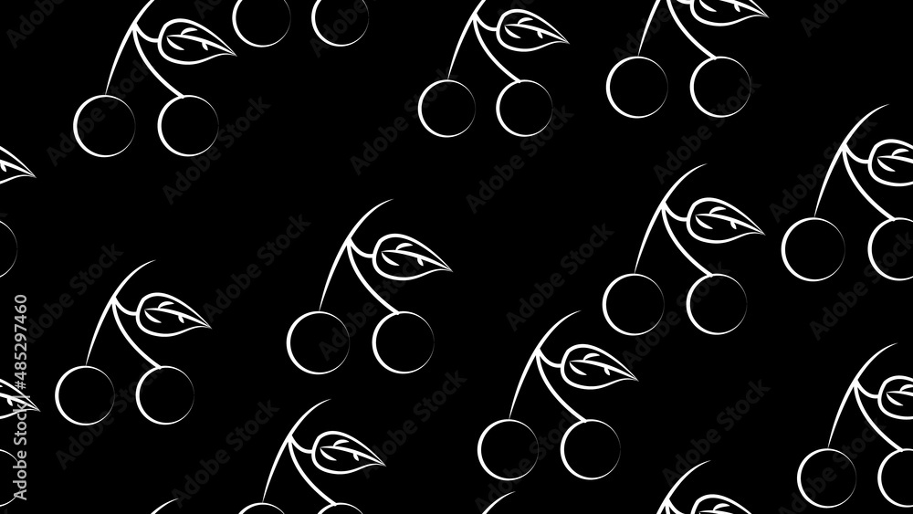 Poster vector illustration. pattern. red small cherry on a black background. two cherries on a twig with a 